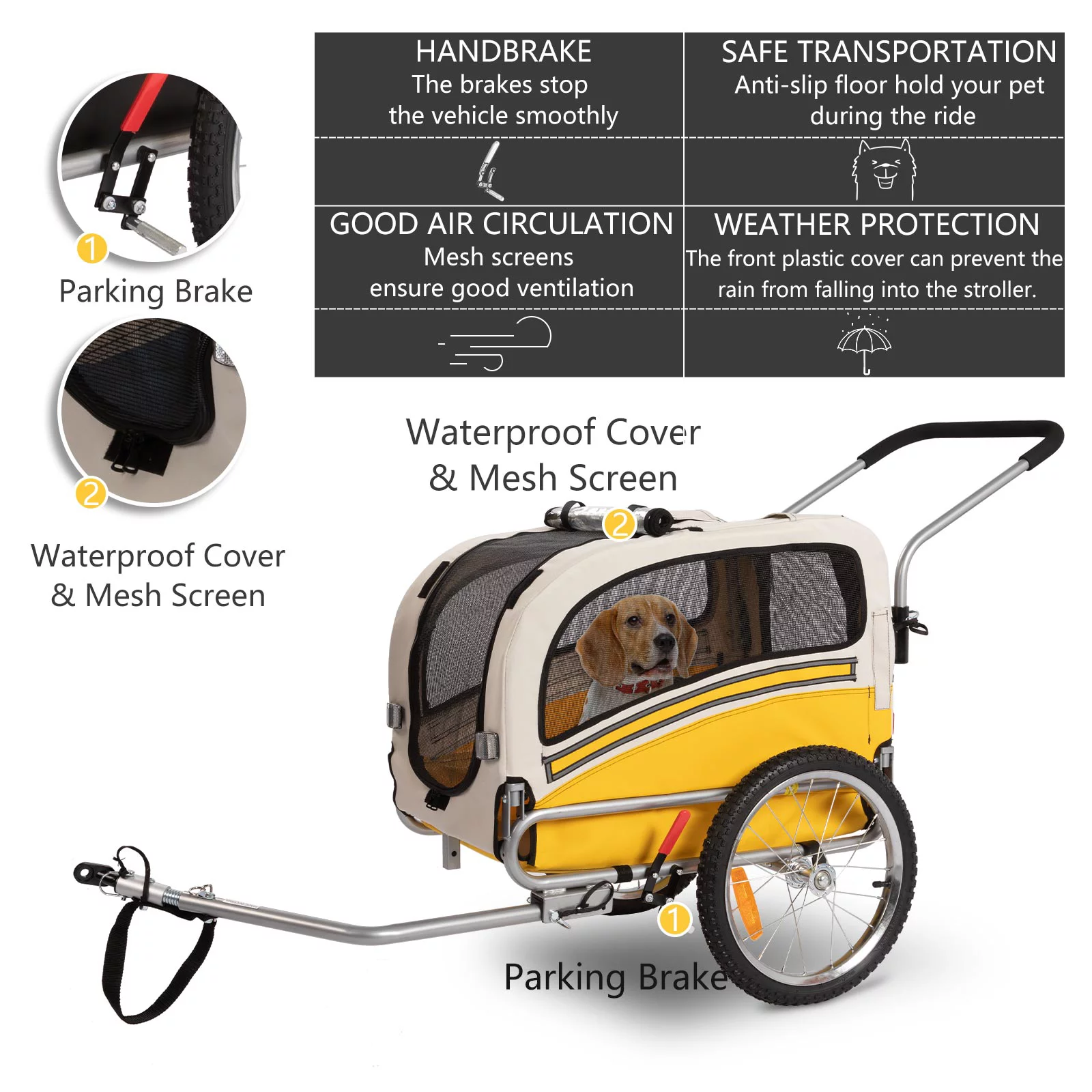 MOJAY 3-in-1 Dog Bicycle Trailer, Dog Stroller, and Dog Jogging Stroller, Orange - Cheap Fitting