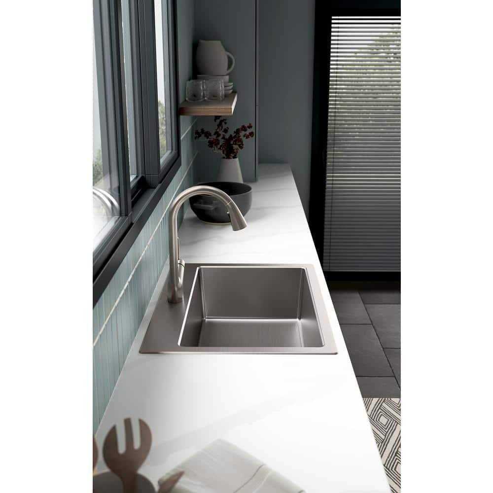 Kohler Cursiva Stainless Steel 27 in. Single Bowl Top-Mount/Undermount Kitchen Sink - Cheap Fitting