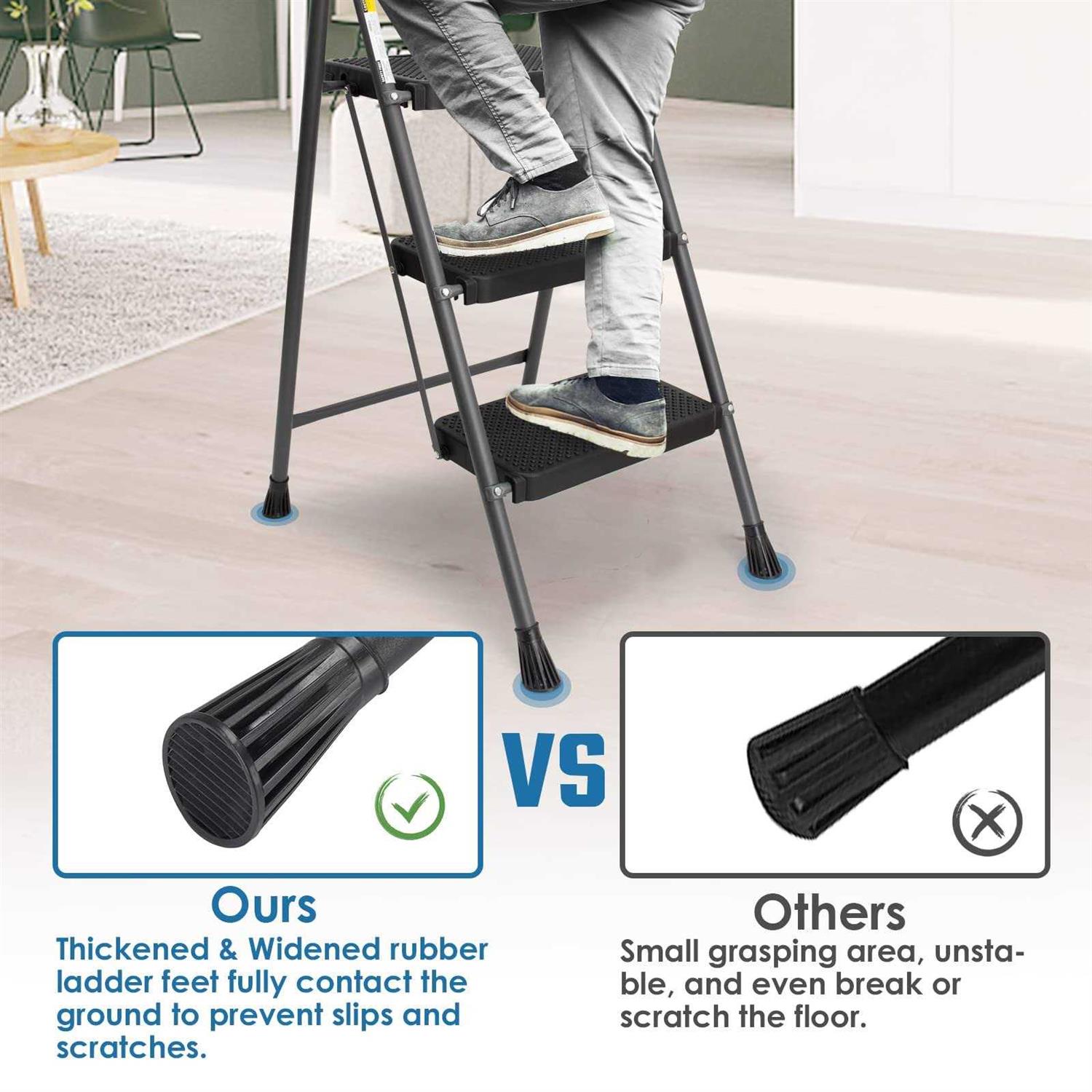 3 Step Ladder, GOLYTON Folding Step Stool with Anti-Slip Wide Pedal & Convenient Handgrip, 500lbs Capacity Steel Ladder for Household and Office - Cheap Fitting