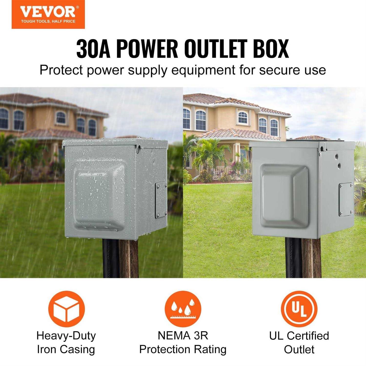 VEVOR 30 Amp RV Power Outlet Box 125/250 Volt Enclosed Lockable Outdoor RV Receptacle Box - Cheap Fitting
