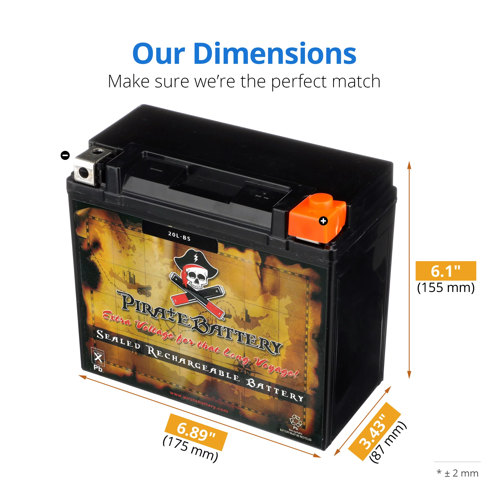 Pirate Battery Ytx20l-bs (20l-bs 12 Volts,18 Ah, 270 Cca) Pwc Battery for Brp (sea-doo) Gti, Gtr, Gts, Gtx, Rxt, Rxp, Wake Year (16-17) - Cheap Fitting