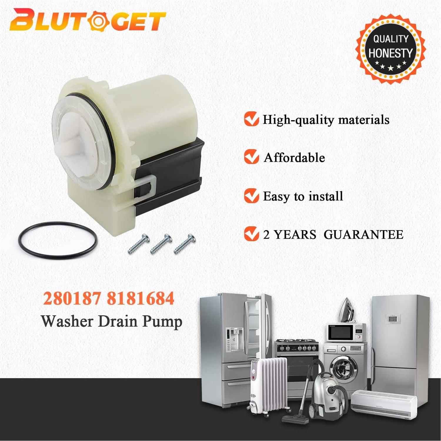280187 8181684 Washer Drain Pump Motor Askoll m75 by Blutoget Fit for Whirlpool Duet Maytag Ken-more Kitchen-Aid Washing Machine - Cheap Fitting