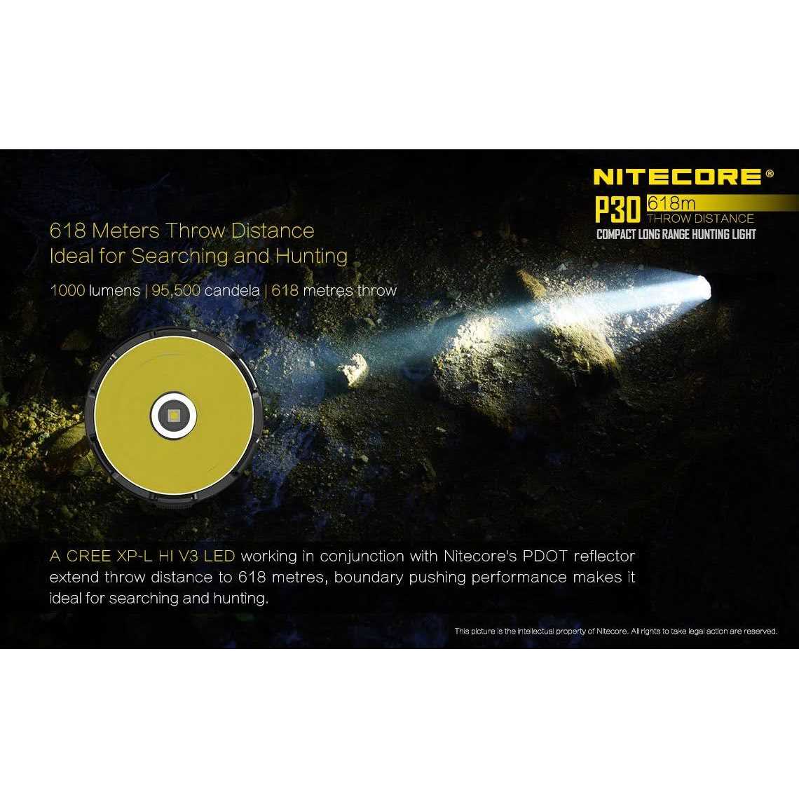 Nitecore New P30 1000 Lumen 676 Yard Long Throw Hunting Flashlight, USB-C Rechargeable NL2150, RSW3 Pressure Switch, and LumenTac Hunting Kit - Cheap Fitting