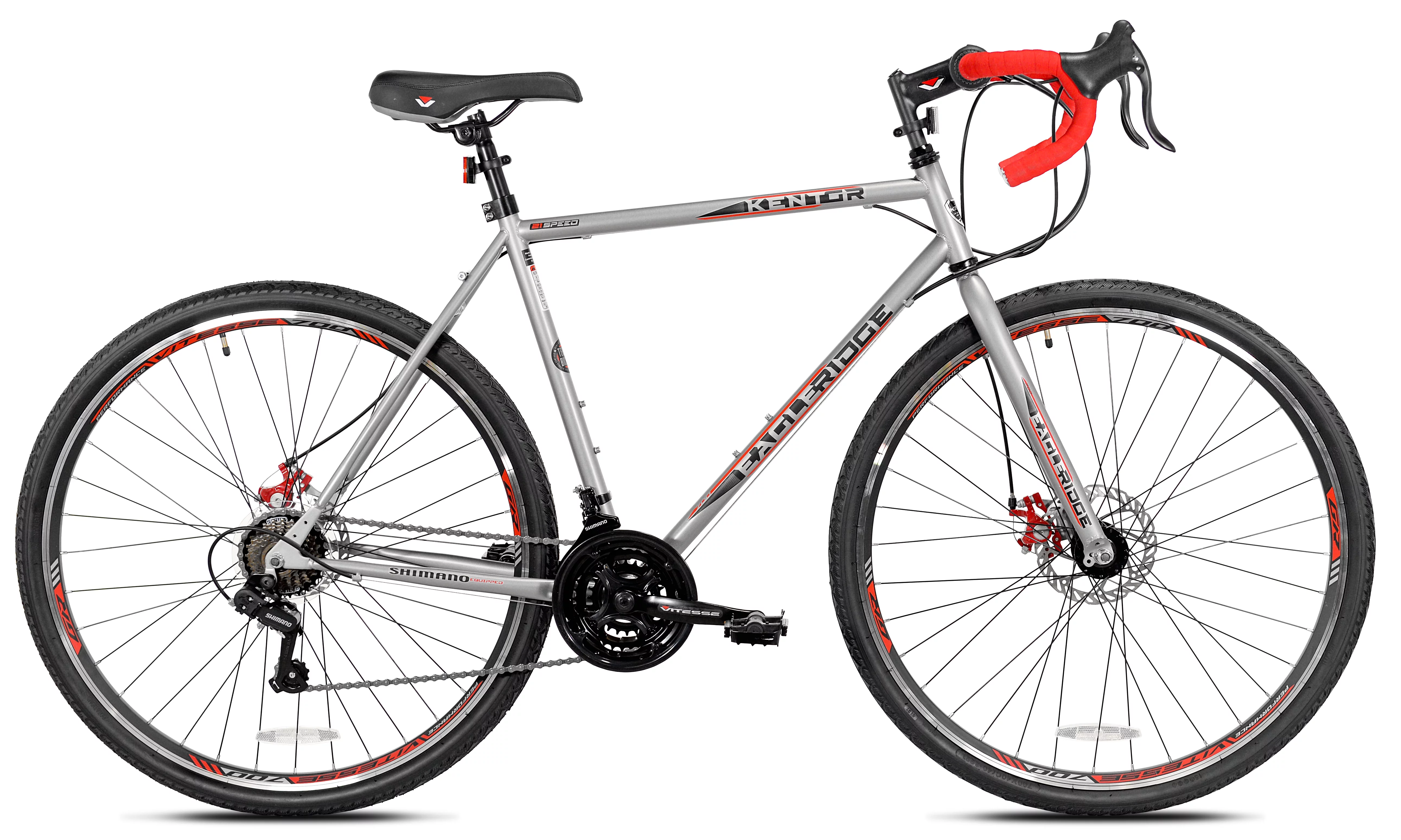 Kent Bicycles 700c Eagle Ridge Adventure Gravel Men's Large Bike, Silver, Red - Cheap Fitting