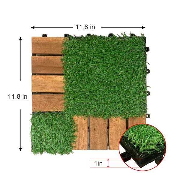 Pro Space 12 in. x 12 in. Acacia Wood Interlocking Flooring Tiles Grass Deck Tile Green PINS - Cheap Fitting