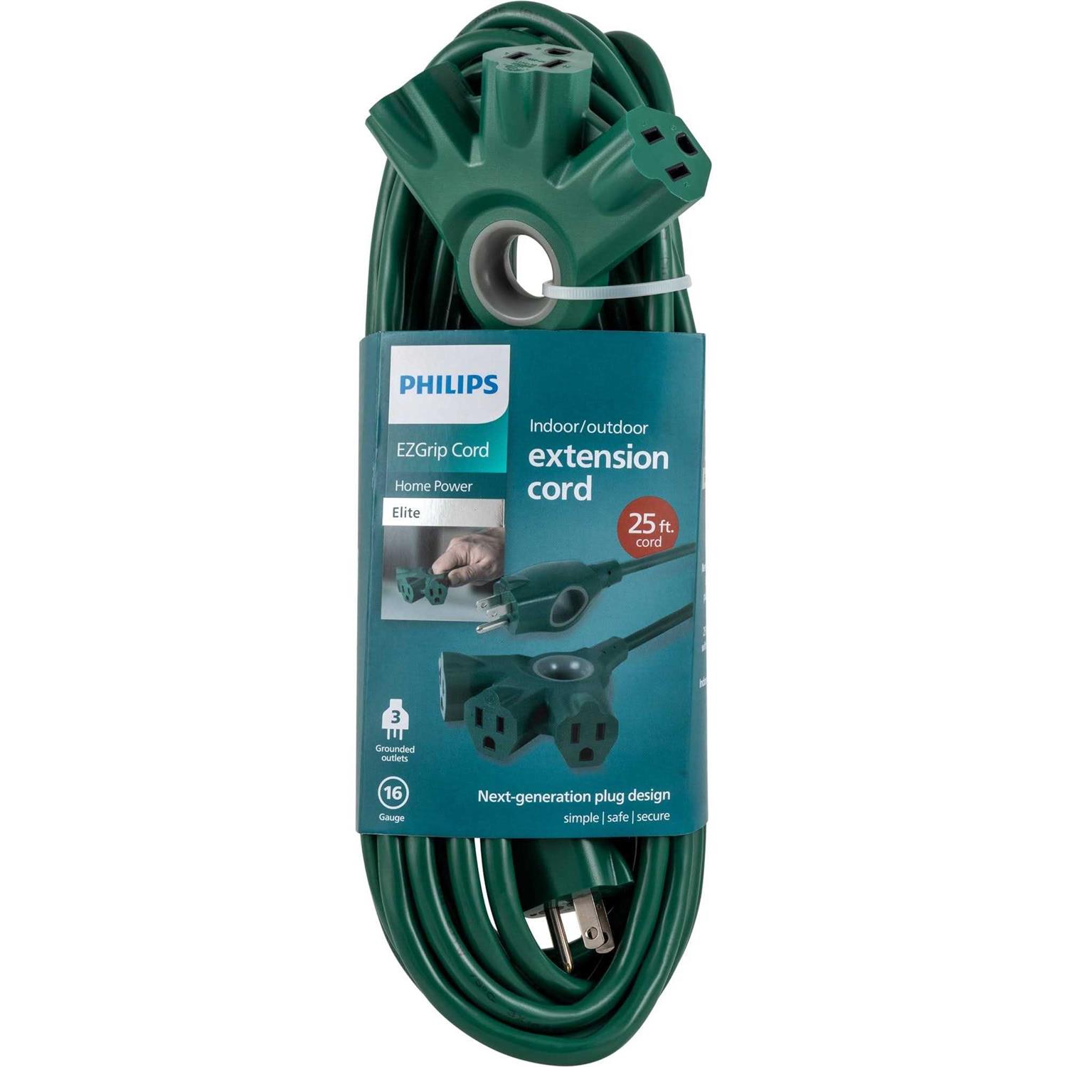 Philips EZGrip 3-Outlet 25ft Indoor/Outdoor Extension Cord Green - Cheap Fitting