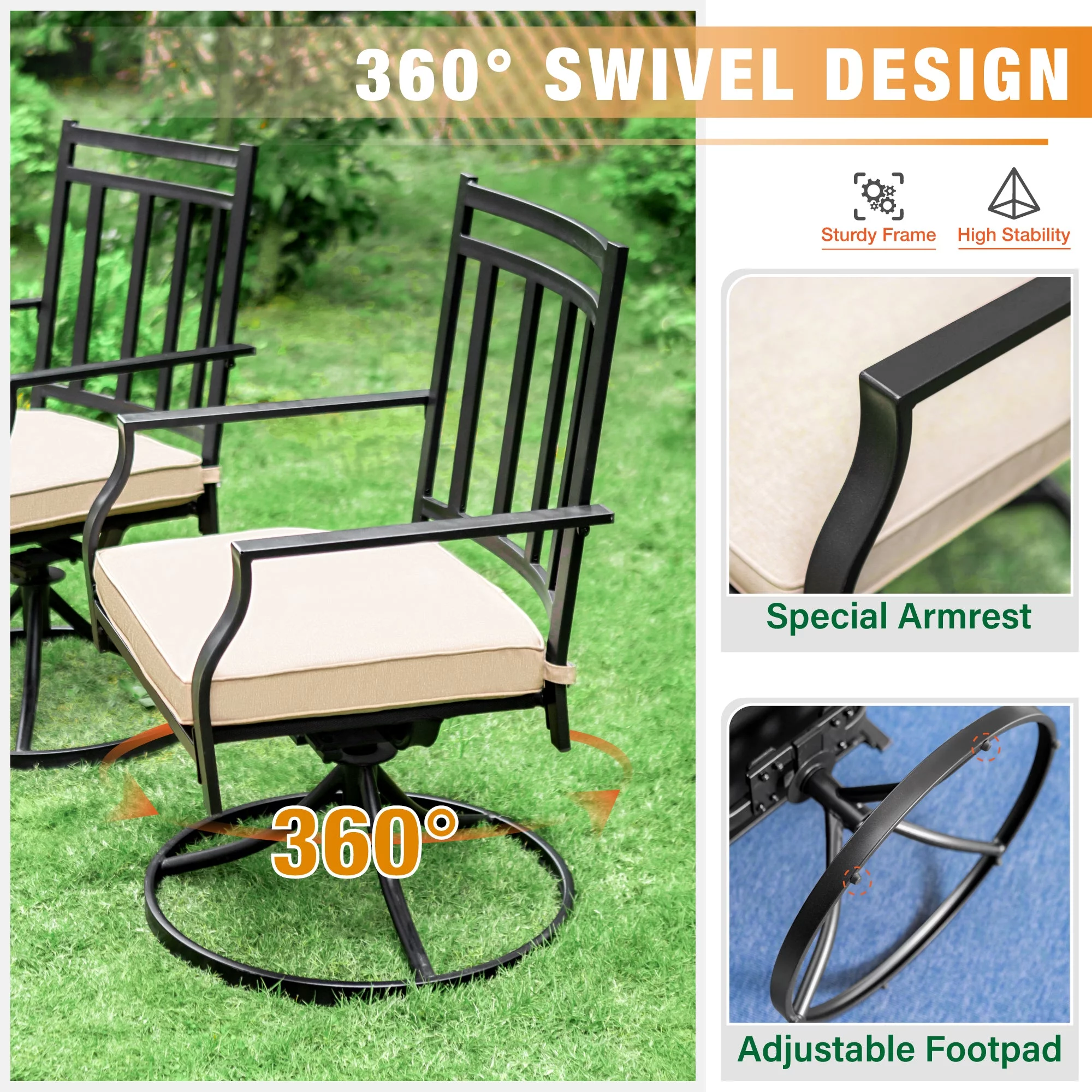 Sophia & William 7 Piece Outdoor Patio Dining Set Swivel Chairs and Table Metal Furniture Set - Cheap Fitting