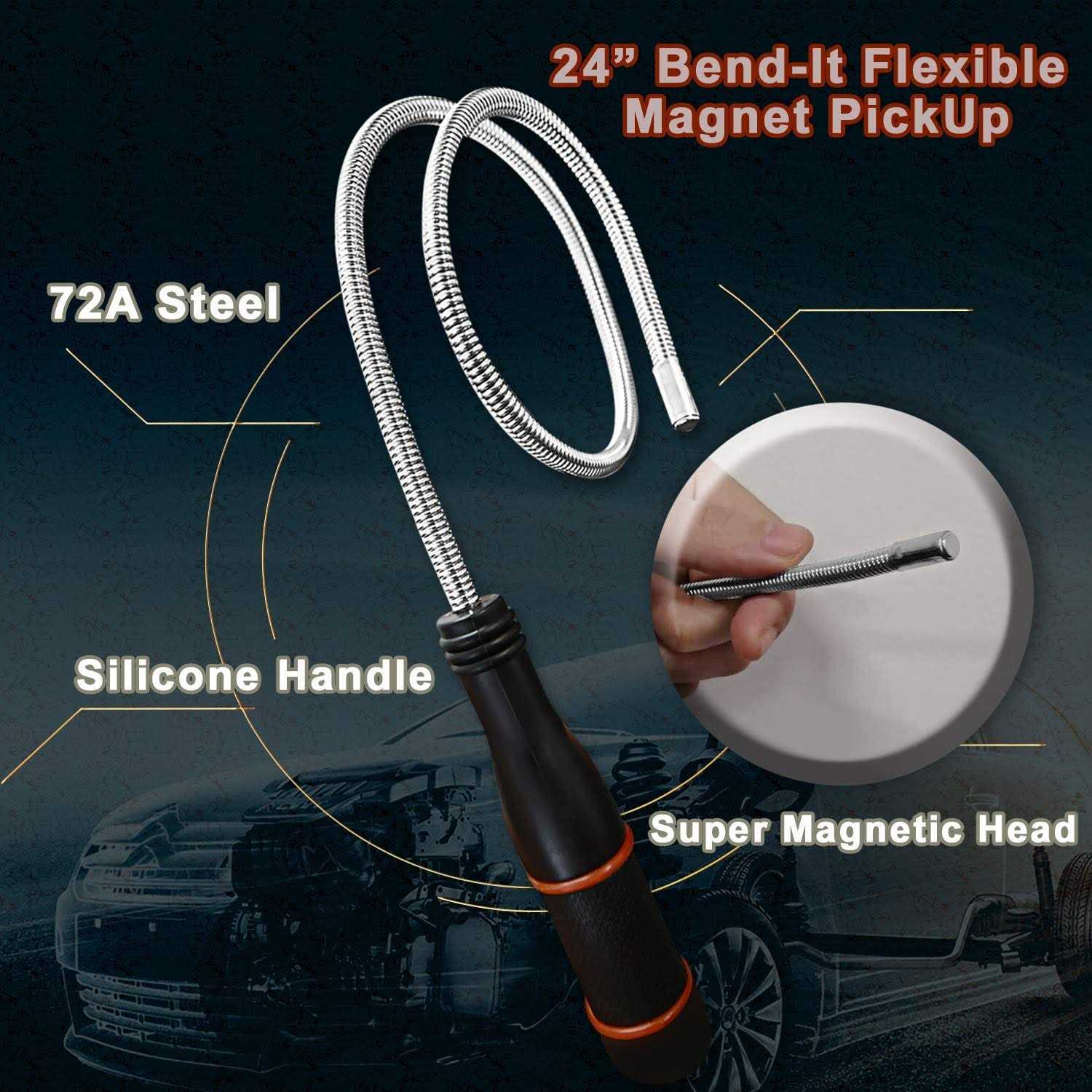 BESITA Magnetic Pickup Tool 24” Bend-It Flexible Magnet Pick-Up Sweeper Bendable Retriever Stick for Hard-to-Reach Home Sink Drains - Cheap Fitting