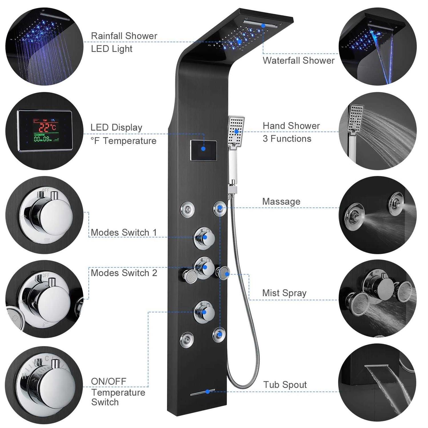 Menatt LED Shower Stainless Steel Shower Tower System LED Shower - Cheap Fitting