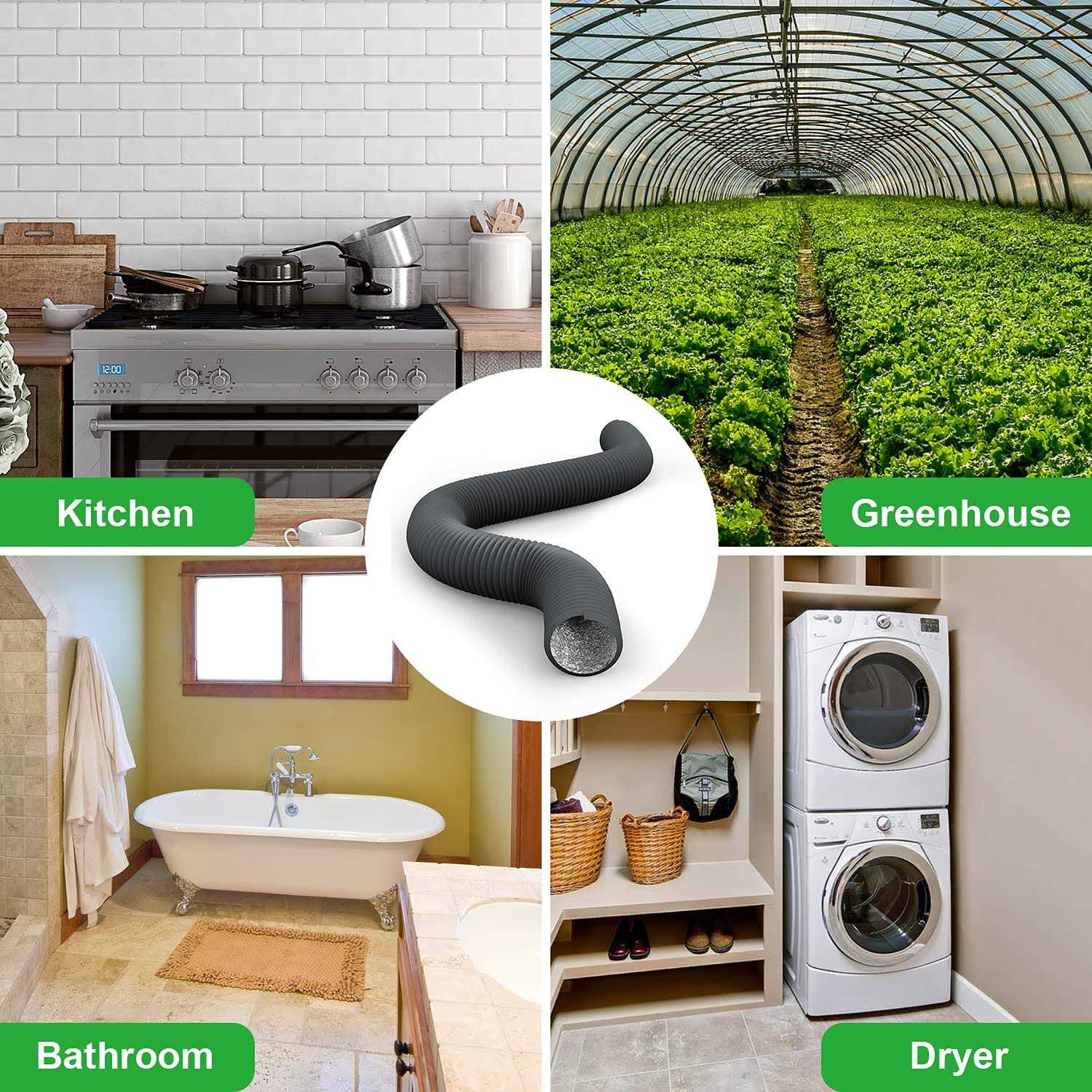 Ipower Flexible 8 Inch 25 Feet Aluminum Ducting 4 Layer Protection Dryer Vent Hose for Hvac Heating Cooling Ventilation and Exhaust - Cheap Fitting