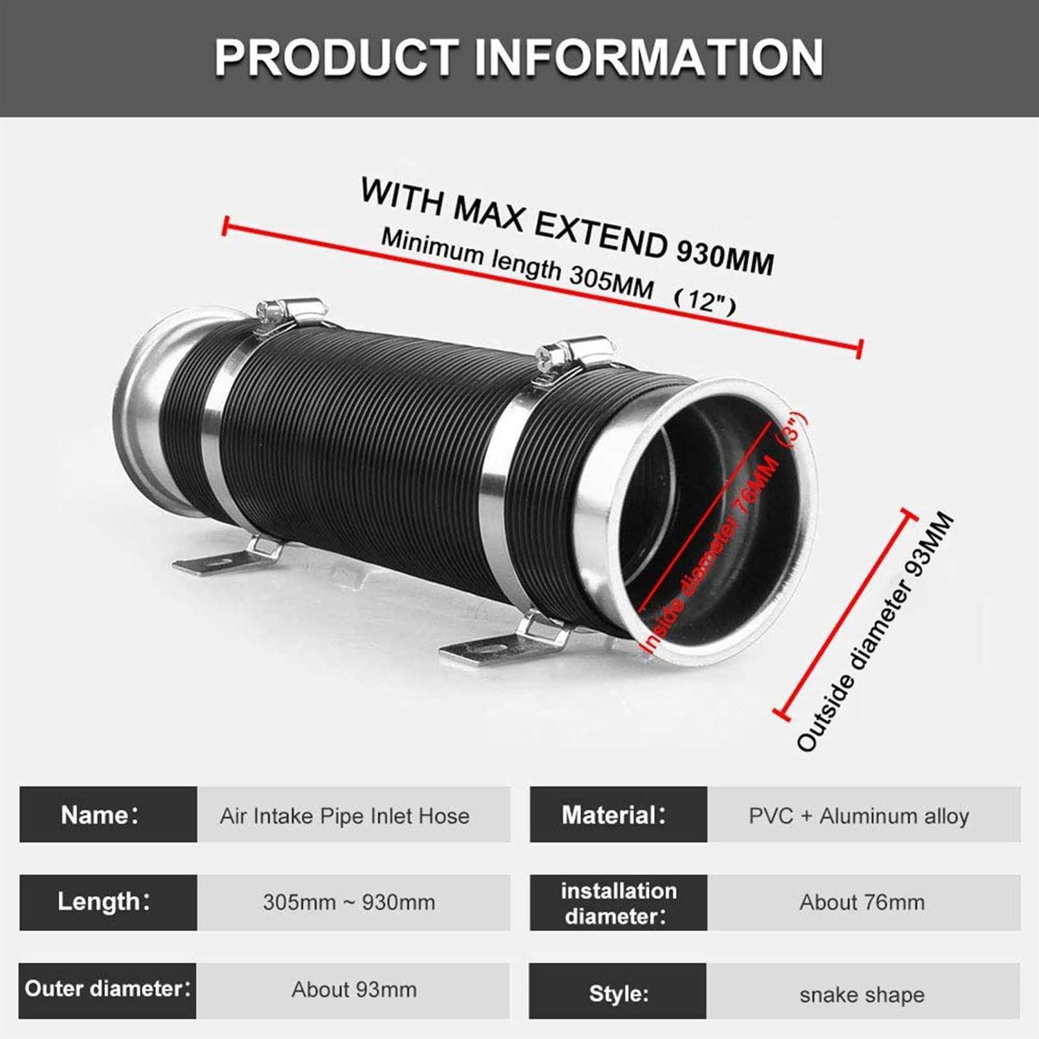 Sporacingrts Universal Multi Adjustable 77mm Flexible Cold Air Intake Pipe Inlet Hose Turbo Multi Flexible Air Intake Pipe - Cheap Fitting