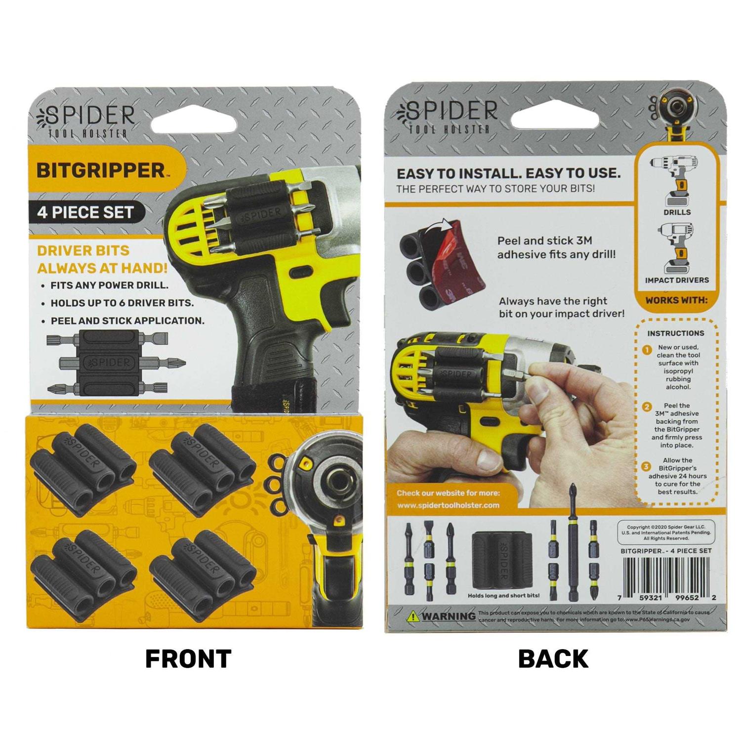 Spider Tool Holster BitGripper v2 Pack of Four Carry up to six Driver bits on The Side of Your power Drill or driver! - Cheap Fitting