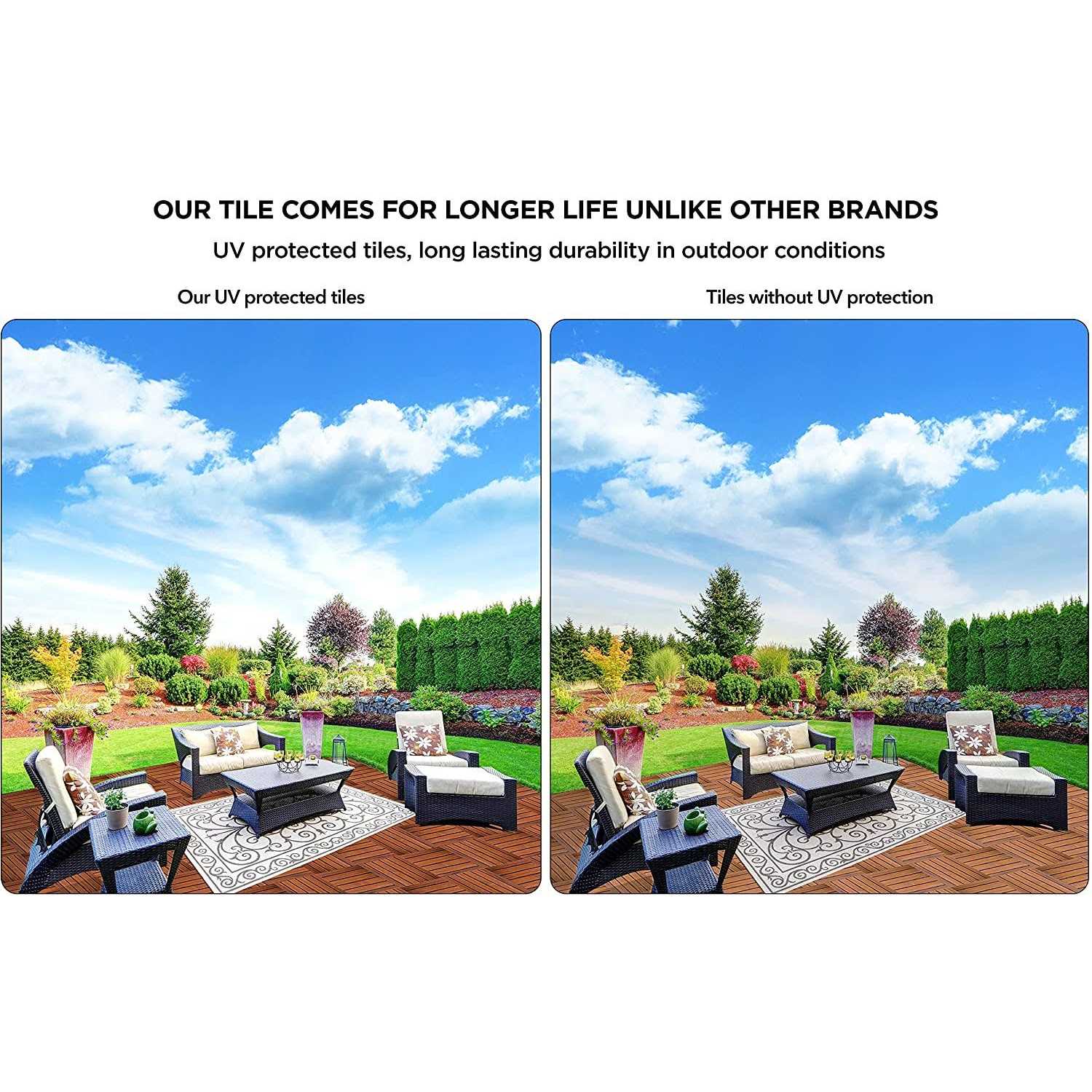 Flybold Interlocking Deck Tiles Wood Flooring Weather UV Protected Patio - Cheap Fitting