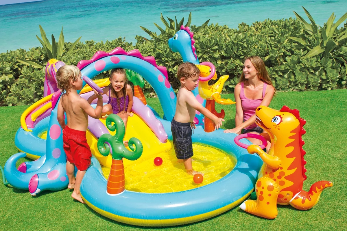Intex 11ft x 7.5ft x 44in Dinoland Play Center Kiddie Inflatable Swimming Pool - Cheap Fitting