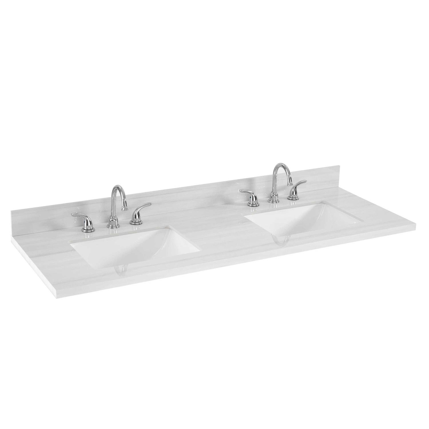 allen + roth Dolomiti Bianco 61-in White Sintered Stone Undermount Double Sink 3-Hole Bathroom Vanity Top 261558 - Cheap Fitting
