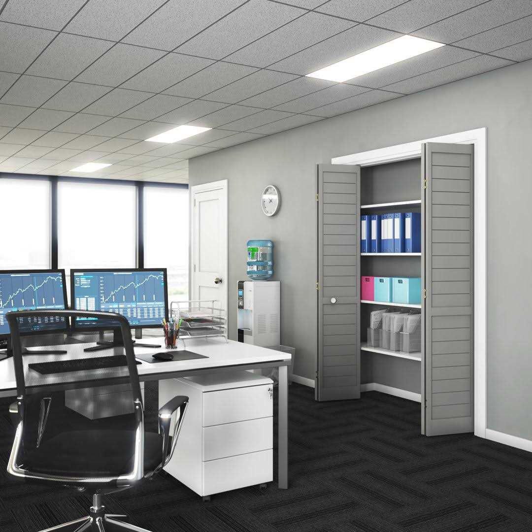 EightDoors 80 inch x 1 inch Flat Louver Grey Prefinished Pine Wood Interior Bifold Door with Hardware Included - Cheap Fitting