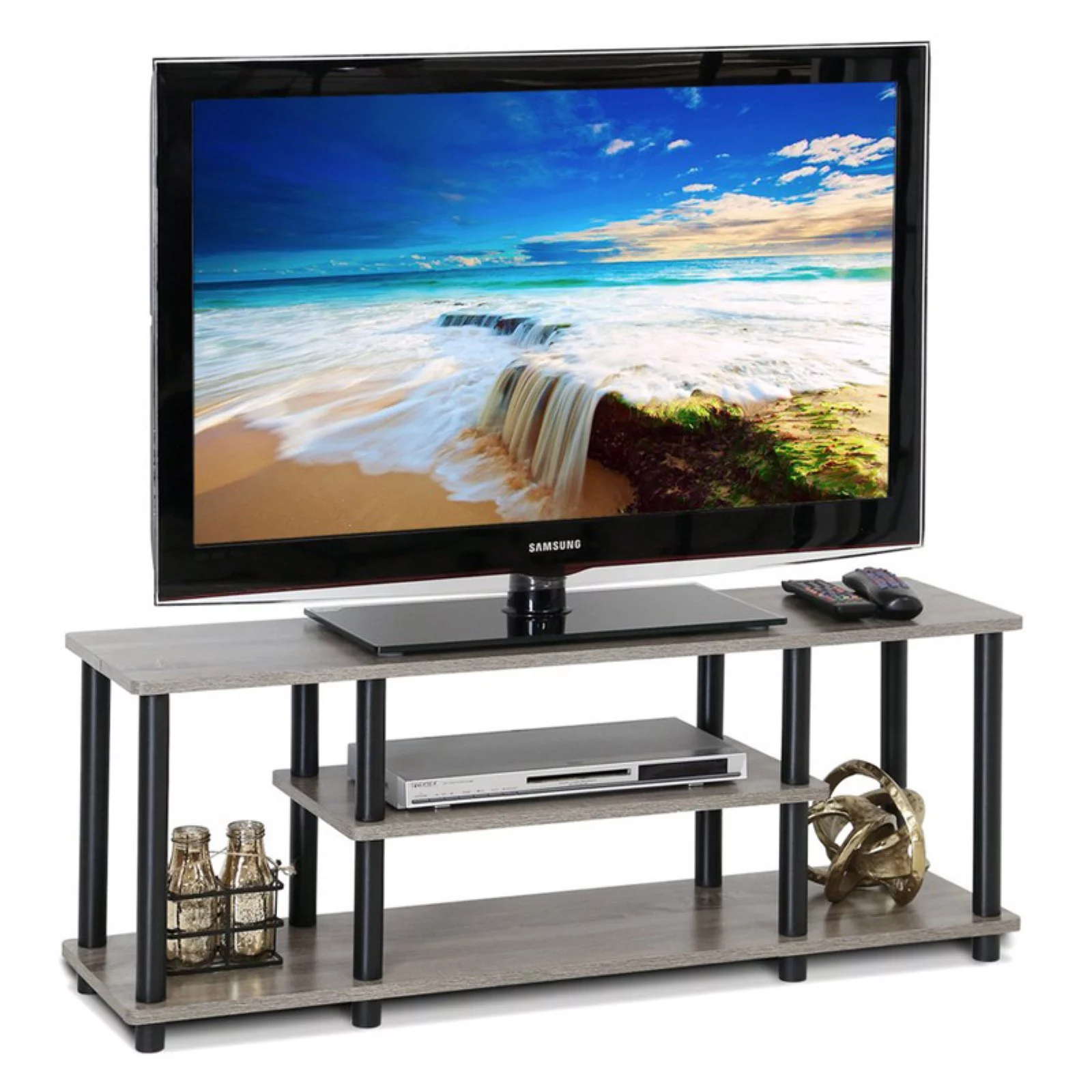 Furinno Turn-N-Tube No Tool 3-Tier Entertainment TV Stands, Oak/White - Cheap Fitting