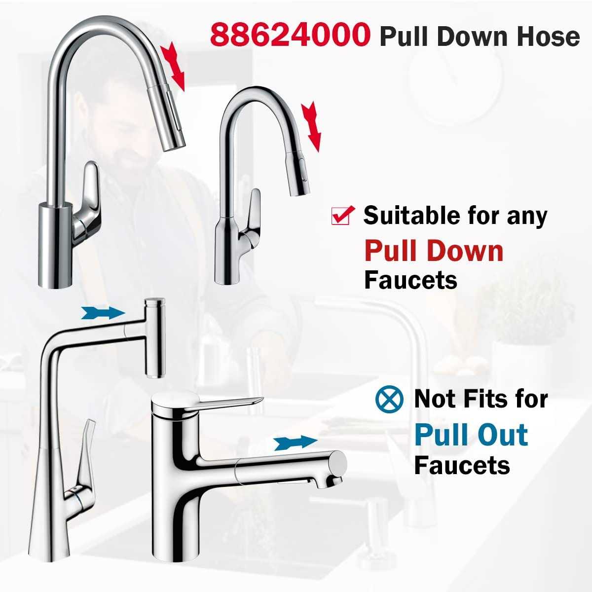 88624000 Kitchen Faucet Replacement Hose for Hansgrohe Pull Down Spray Hose 95507000 95506000 - Cheap Fitting