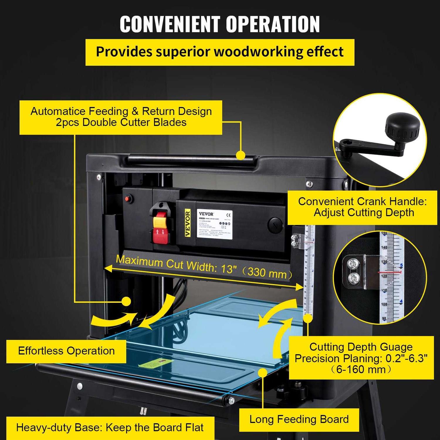 VEVOR Benchtop Planer 13 Thickness Planer 1800W 8000RPM Woodworking Planer 6m/min Planing Speed W/ Iron Stand Dust Exhaust YBJYCMC13GB9TLXZXV1 - Cheap Fitting