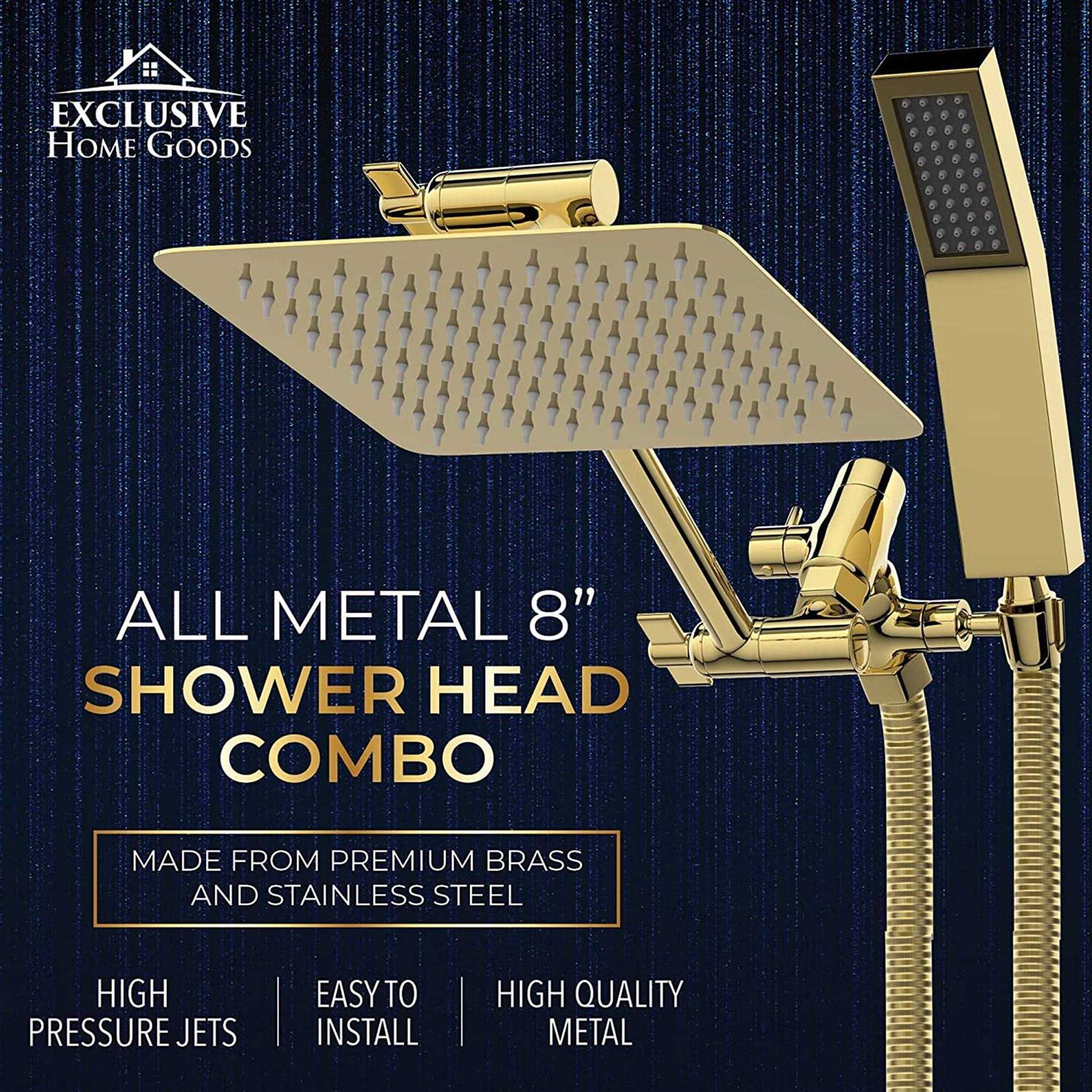 All Metal Shower Head 8 Dual Square Shower Head with Handheld Wand 71in Hose Set - Cheap Fitting