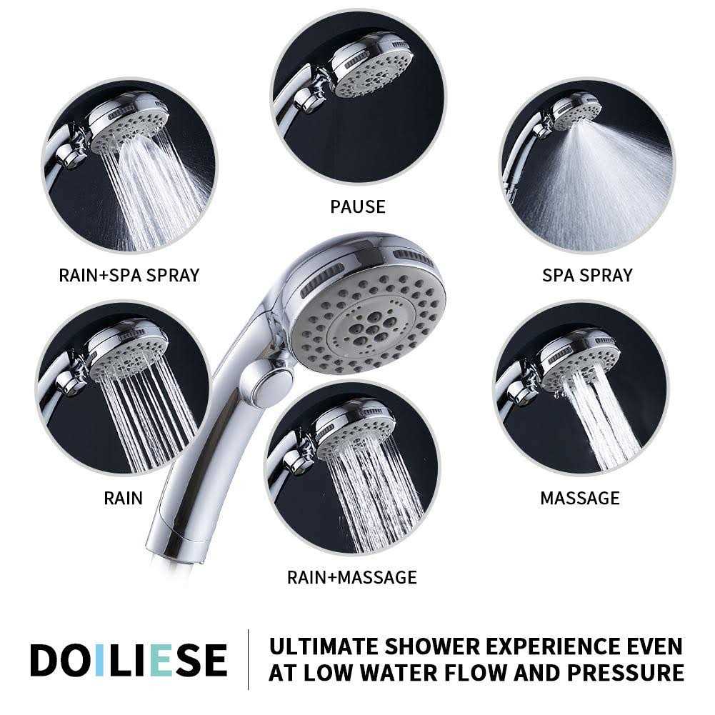 DOILIESE Modern 6-Setting Handheld Shower Head with Anti-Clog Rub-Clean Jets - Cheap Fitting