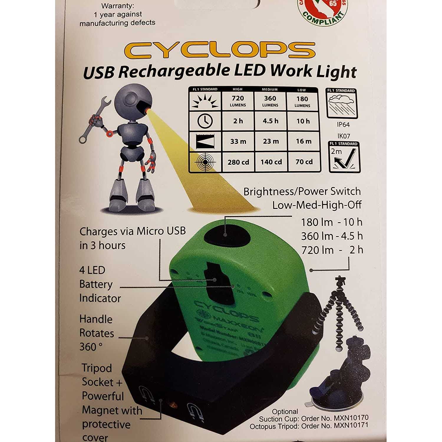 Maxxeon Workstar MXN00811 Cyclops Rechargeable Work Light - Cheap Fitting