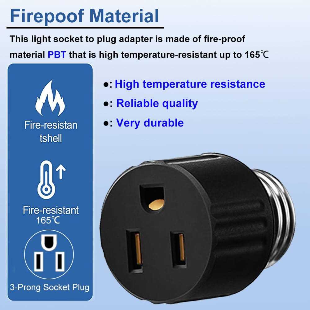 3 Packs E26/E27 3 Prong Light Socket to Plug Adapter,3Prong Light Bulb Outlet Socket Adapter,Polarized Screw in Outlet Fit for 2/3 Prong Convert - Cheap Fitting
