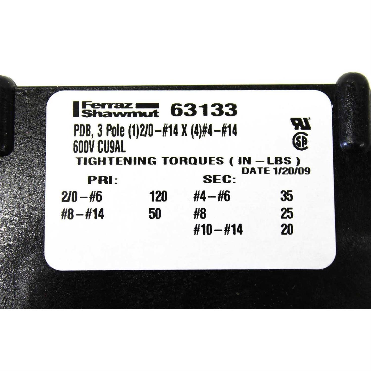 Mersen-Ferraz 63133 Alum 3P Power Distribution Block - Cheap Fitting