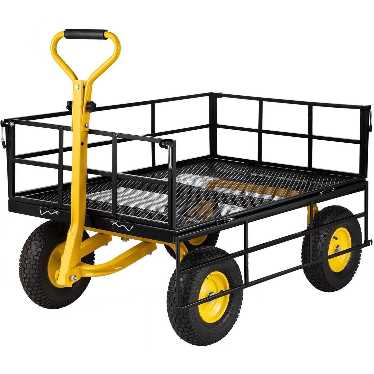 VEVOR Steel Garden Cart Heavy Duty 1200 lbs Capacity with Removable Mesh Sides to Convert into Flatbed - Cheap Fitting