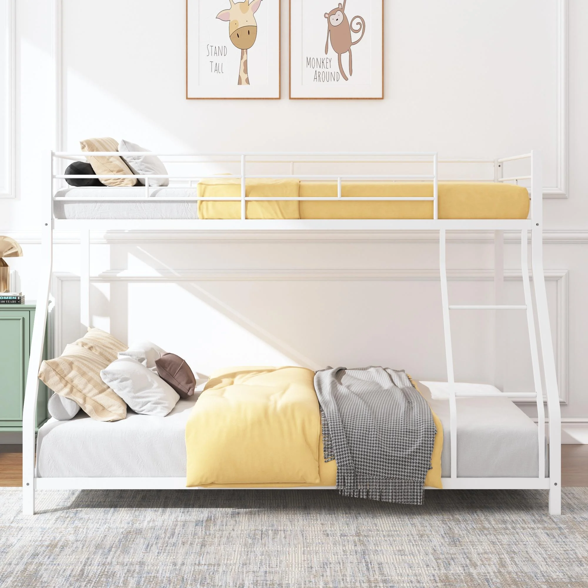 Twin Over Full Bunk Bed, Heavy-duty Metal Bunk Beds Twin Over Full Size, Low Profile Metal Bunk Bed, Space-saving Bunkbeds Frame for Kids Teens, Modern Kids Furniture, No Spring Box Need, Black - Cheap Fitting