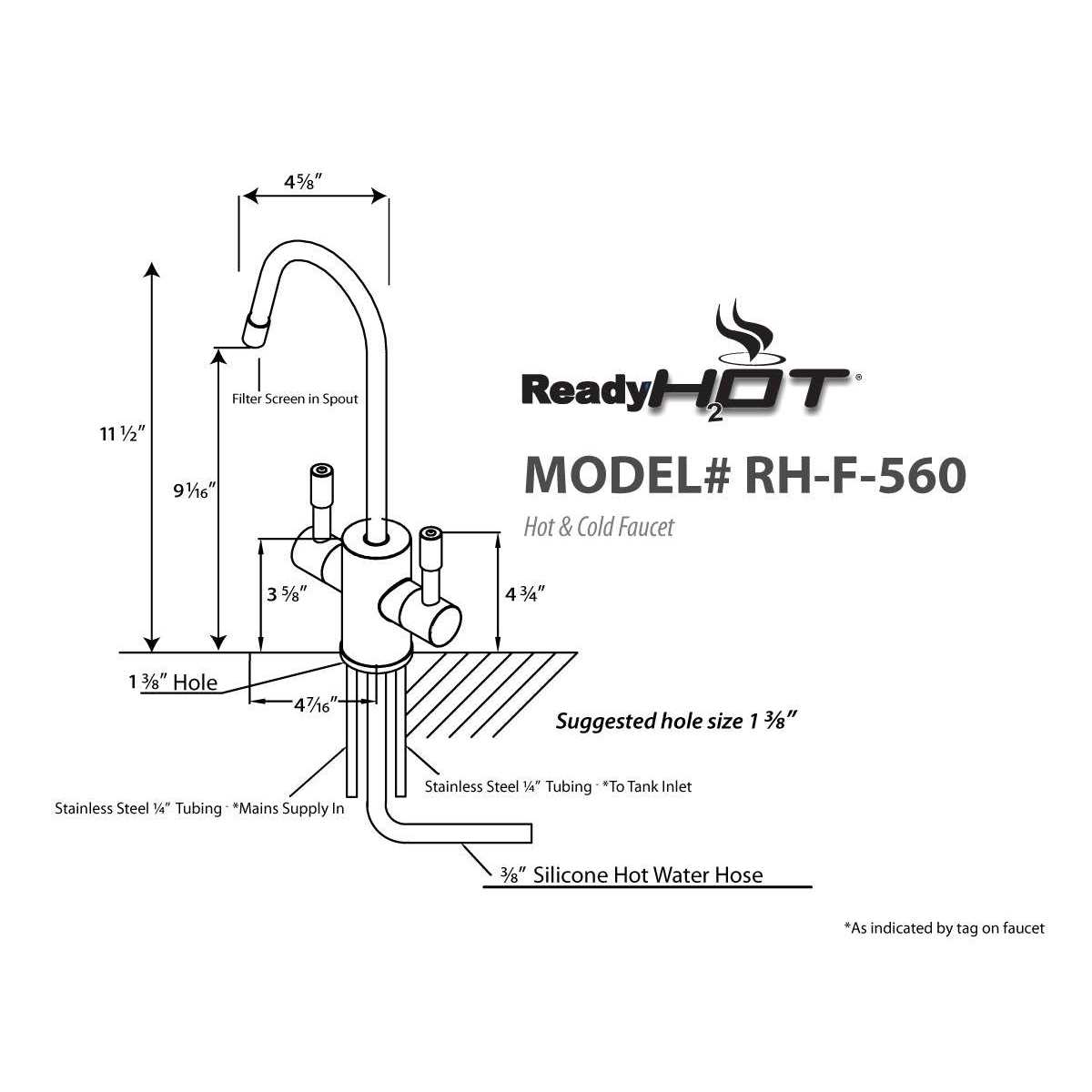 Ready Hot RH-F560-CH Dual Lever Faucet for Hot and Cold Water - Cheap Fitting