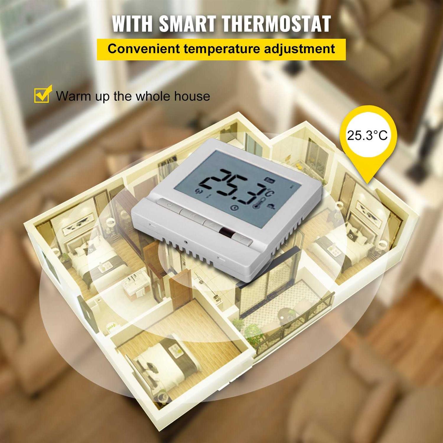 VEVOR Floor Heating Cable,338W 120v Floor Tile Heat Cable,88.2 Ft Long,26.7 sqft,with Convenient Temperature Control Panel,No Noise or Radiation JR120V26.7FT2CPVVV6 - Cheap Fitting