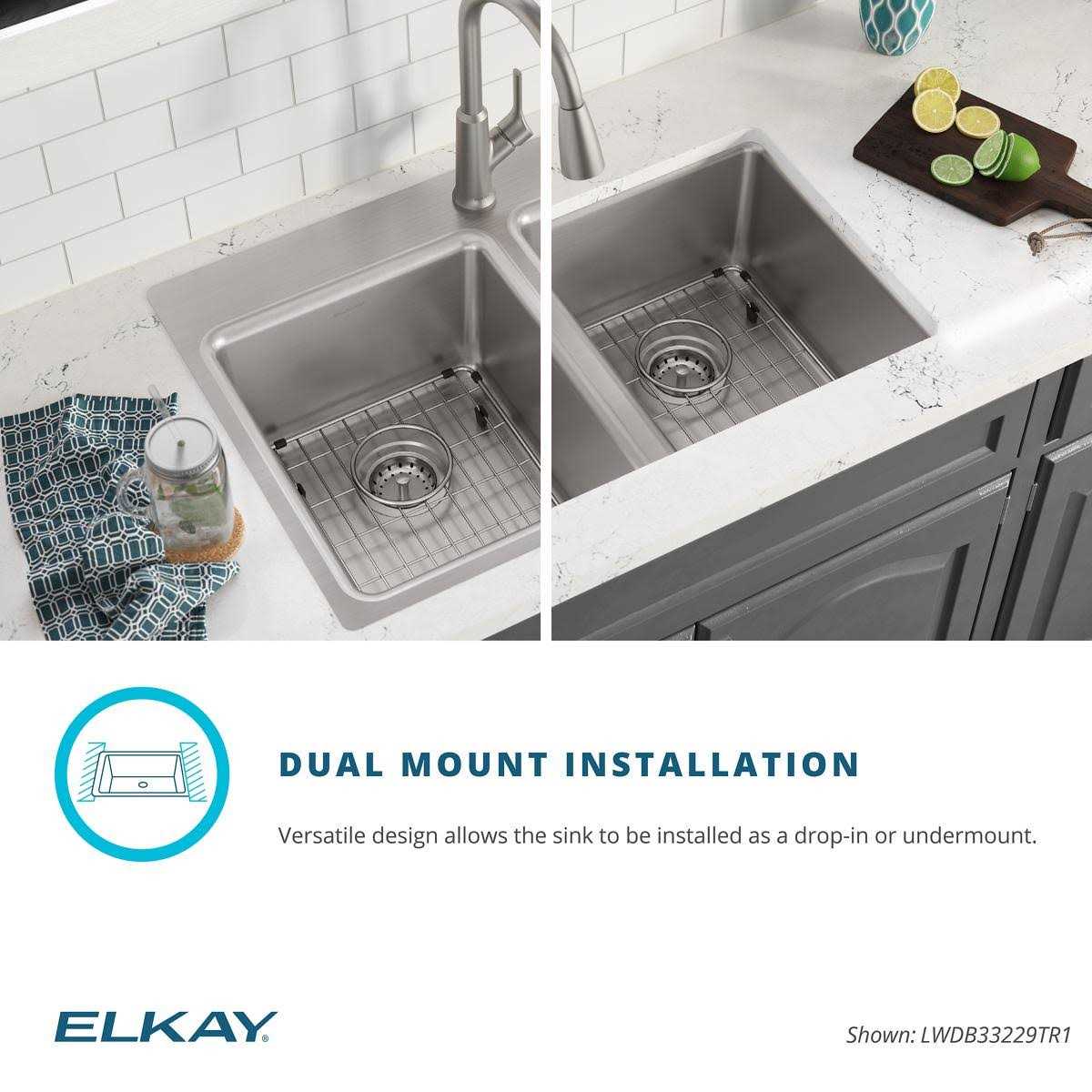 Elkay Dual-mount Double Equal Bowl 4-Hole Stainless Steel Kitchen Sink LWDB33229TR1 - Cheap Fitting
