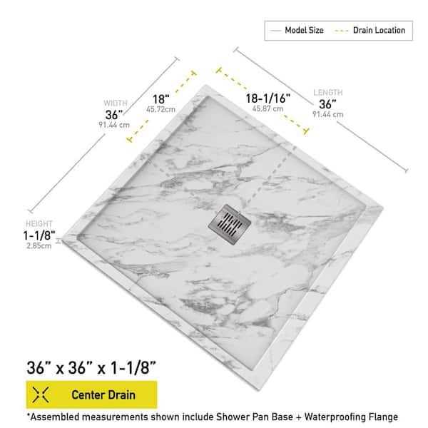 CASTICO 36 in. L x 36 in. W x 1.125 in. H Solid Composite Stone Shower Pan Base with Center Drain Sand - Cheap Fitting