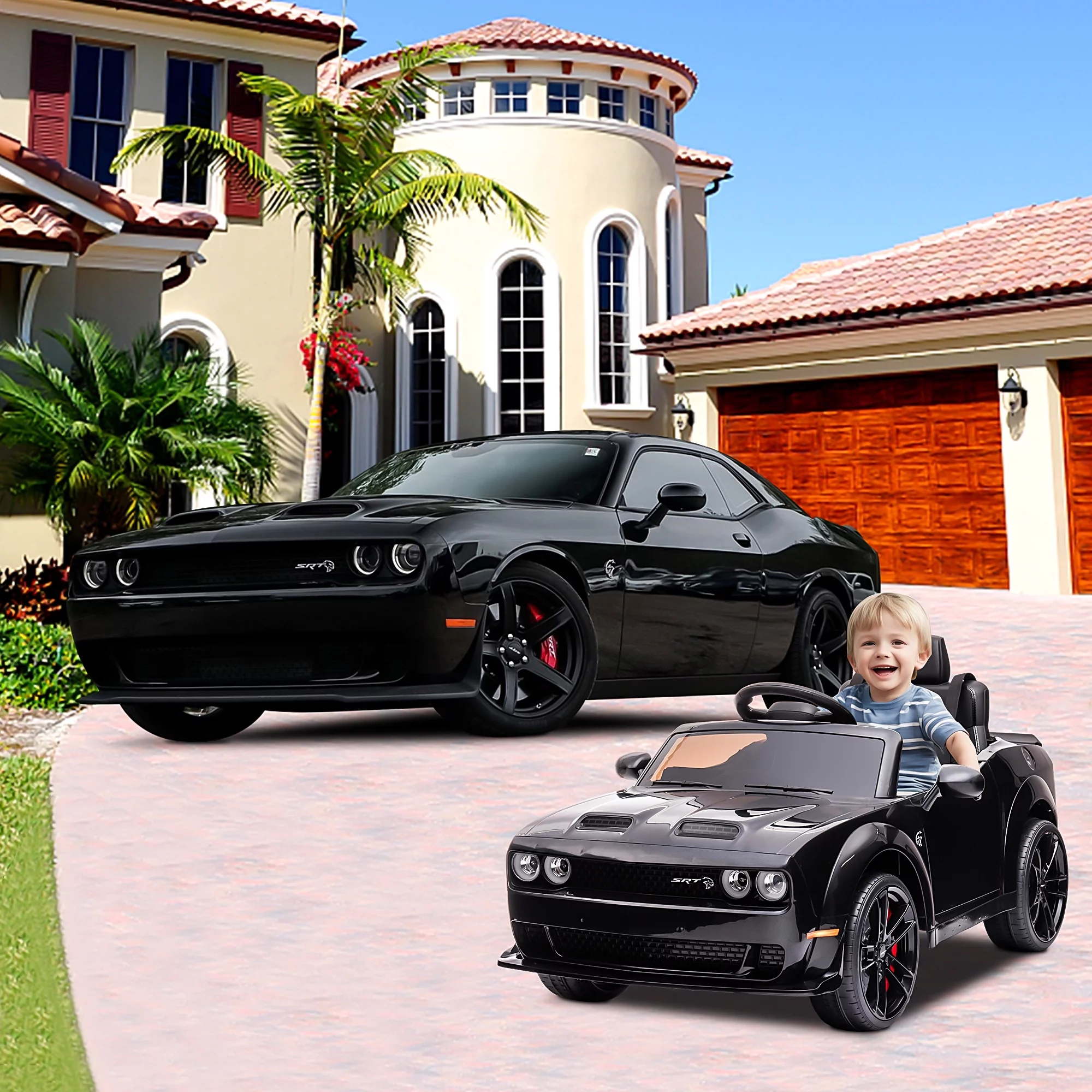 Dodge Challenger 12 V Powered Ride On Car with Remote Control, SRT Hellcat Toys for Kids, Black - Cheap Fitting