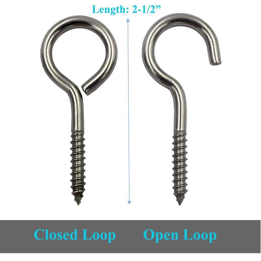 DGOL 10 pcs 2-1/2 Inch 304 Stainless Steel Screw-in Hooks Eye Bolt Ceiling Hook Screw Hanger Open Loop - Cheap Fitting