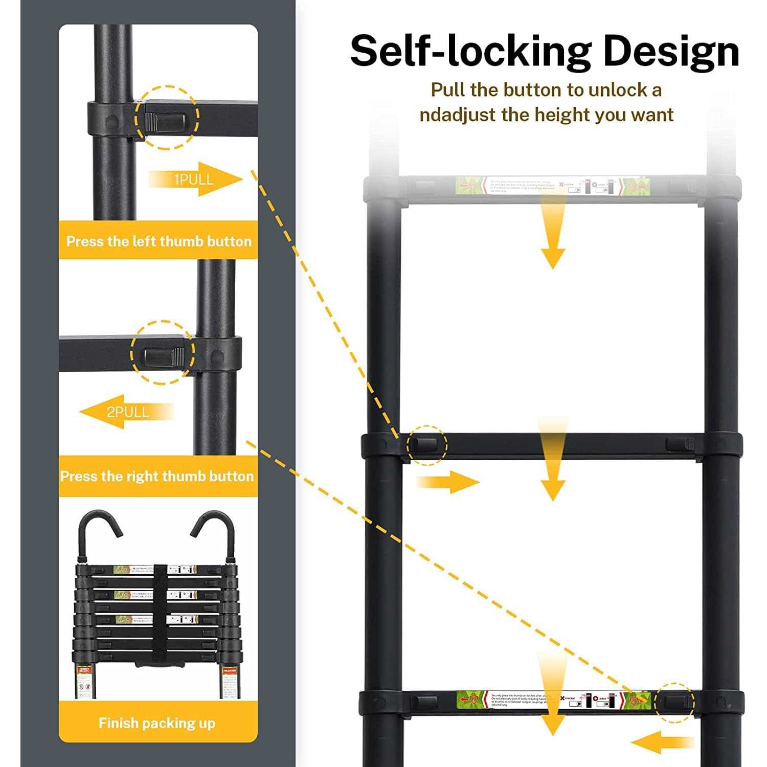 RIKADE Telescopic Ladder Aluminum Telescoping Ladder with Non-Slip Feet and Stable Hook, Portable Extension Ladder for Household and Outdoor - Cheap Fitting