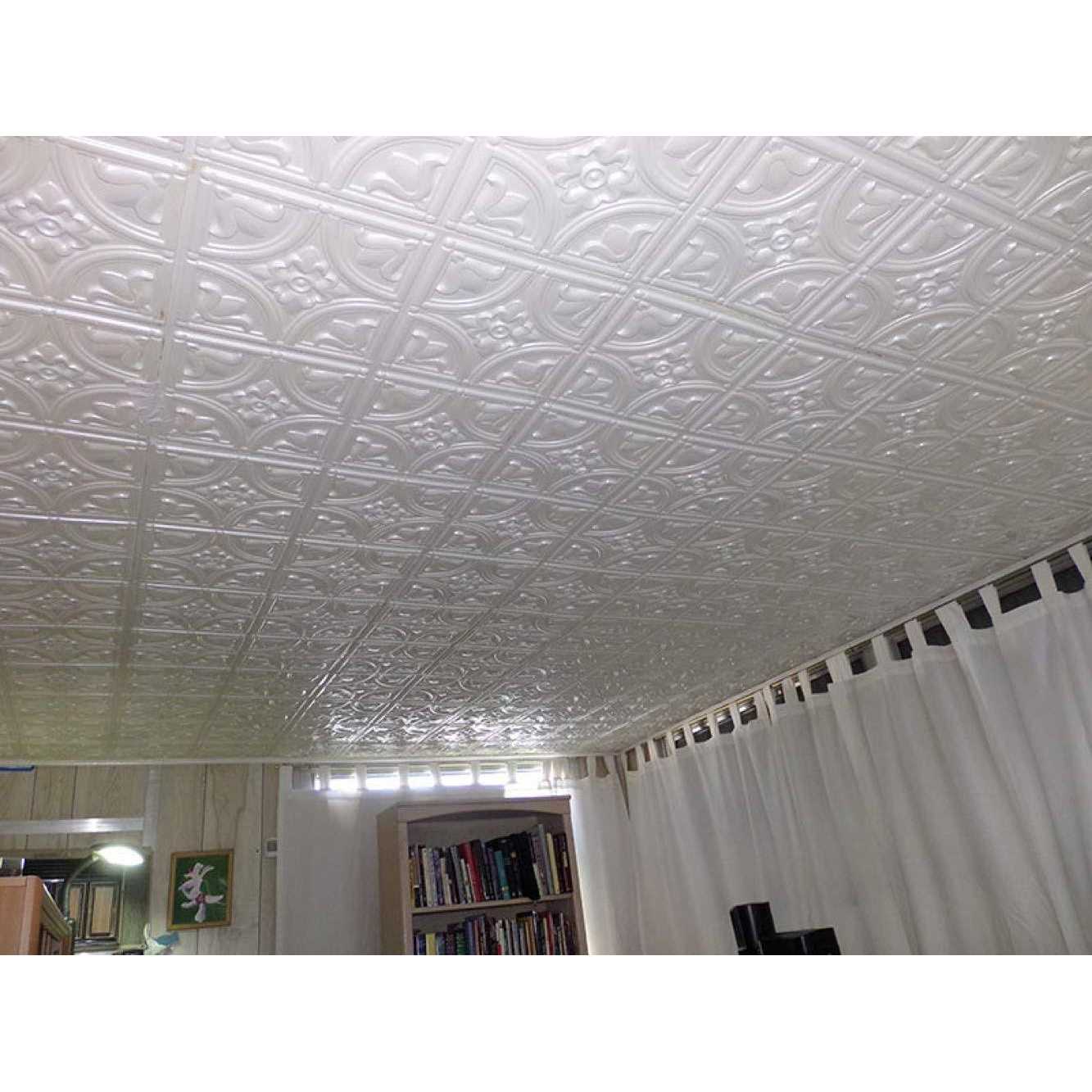 From Plain To Beautiful In Hours Tiny Tulips 2 ft. x 2 ft. Glue Up PVC Ceiling Tile - Cheap Fitting