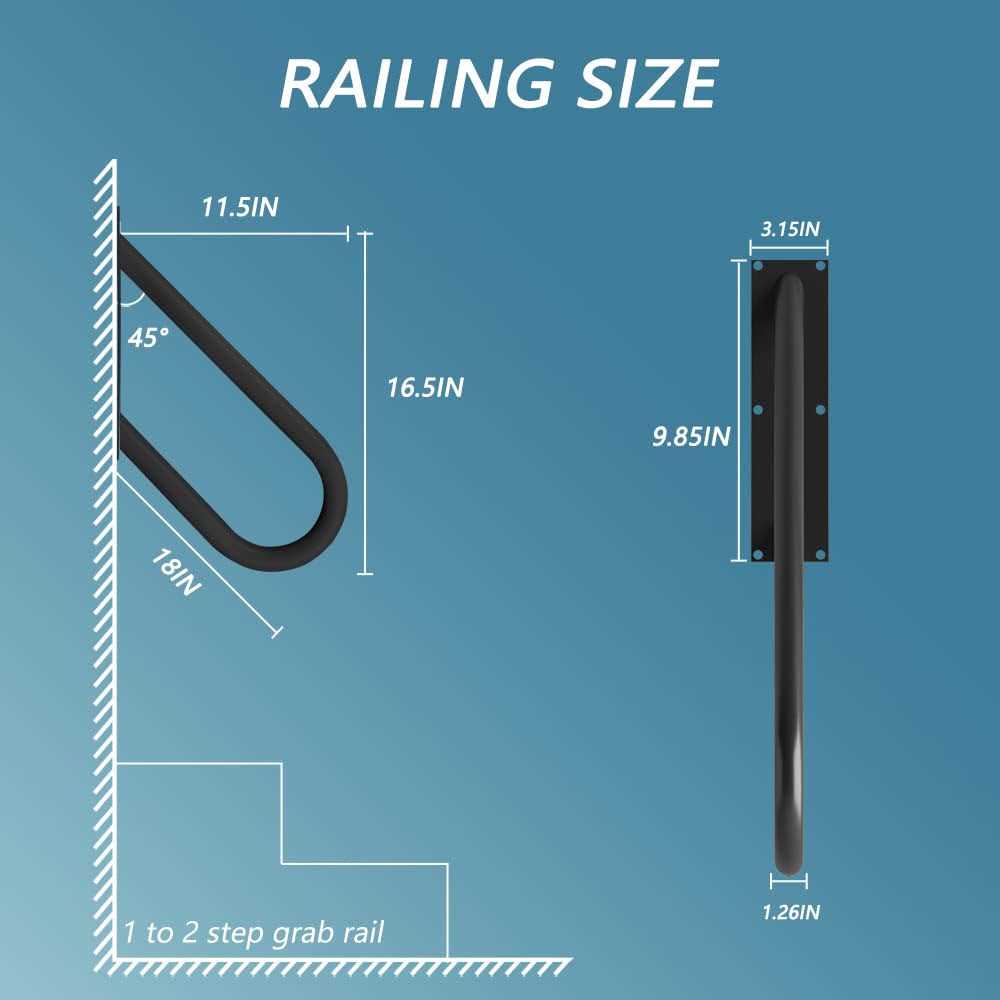 Handrails for Outdoor Steps Wall Mount Railings for 1-2 Steps U-Shaped Handrail with Matte - Cheap Fitting