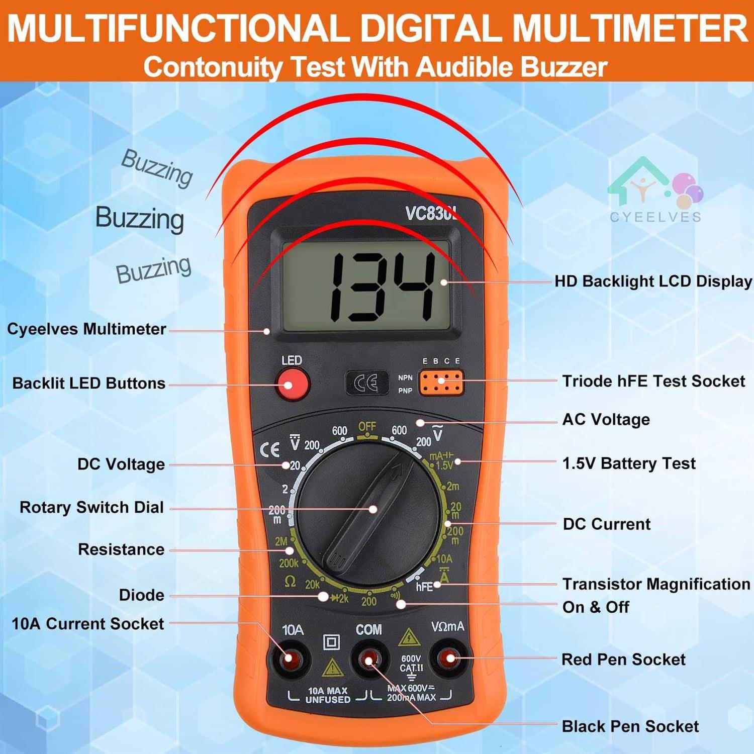 Cyeelves Digital Multimeter Multimeter with AC DC Voltmeter & Ohm Volt Amp Tester - Cheap Fitting