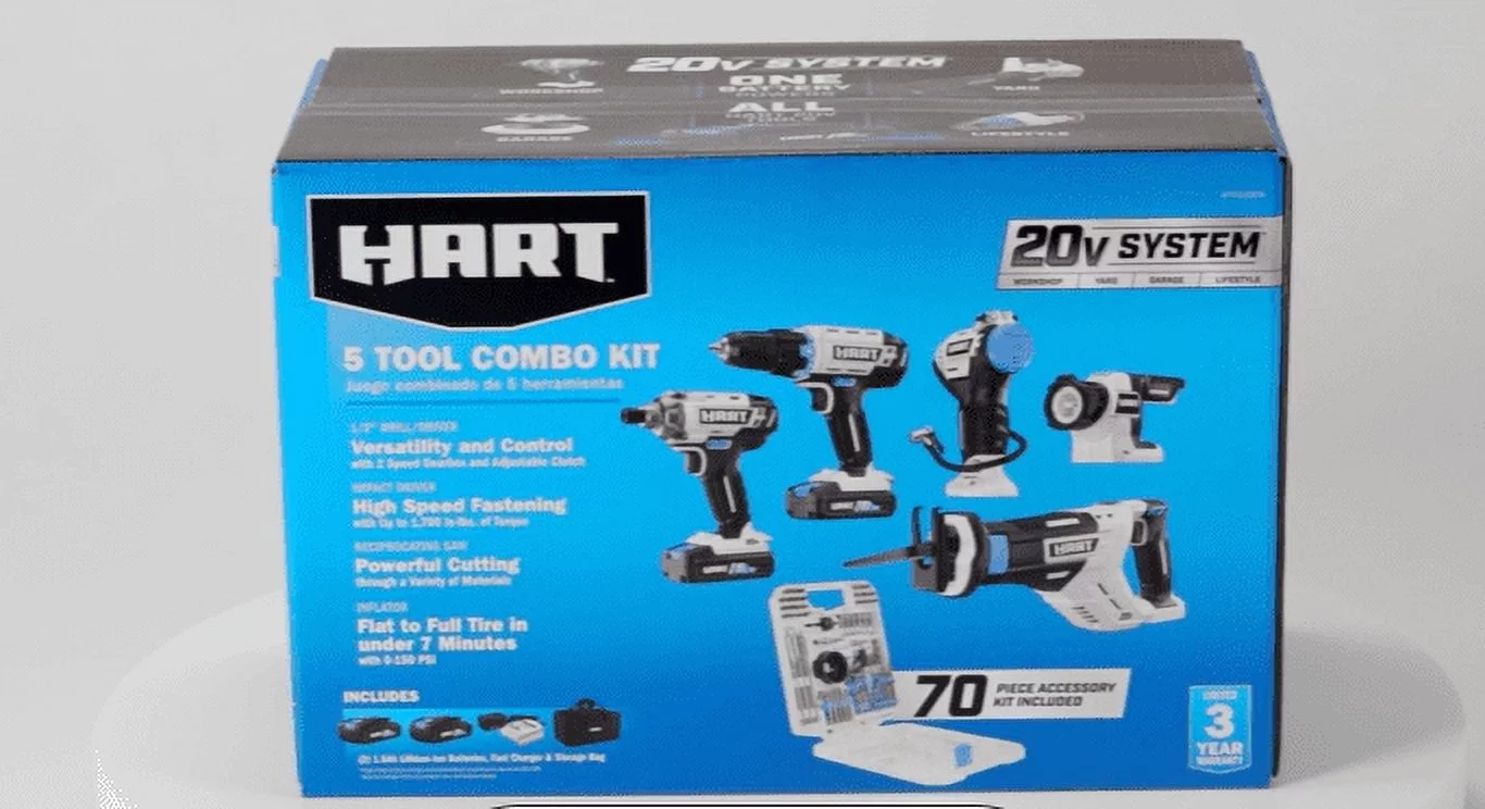 HART 20-Volt 5-Tool Battery-Powered Combo Kit with 70-Piece Accessory Set, (2) 1.5Ah Lithium-Ion Batteries - Cheap Fitting