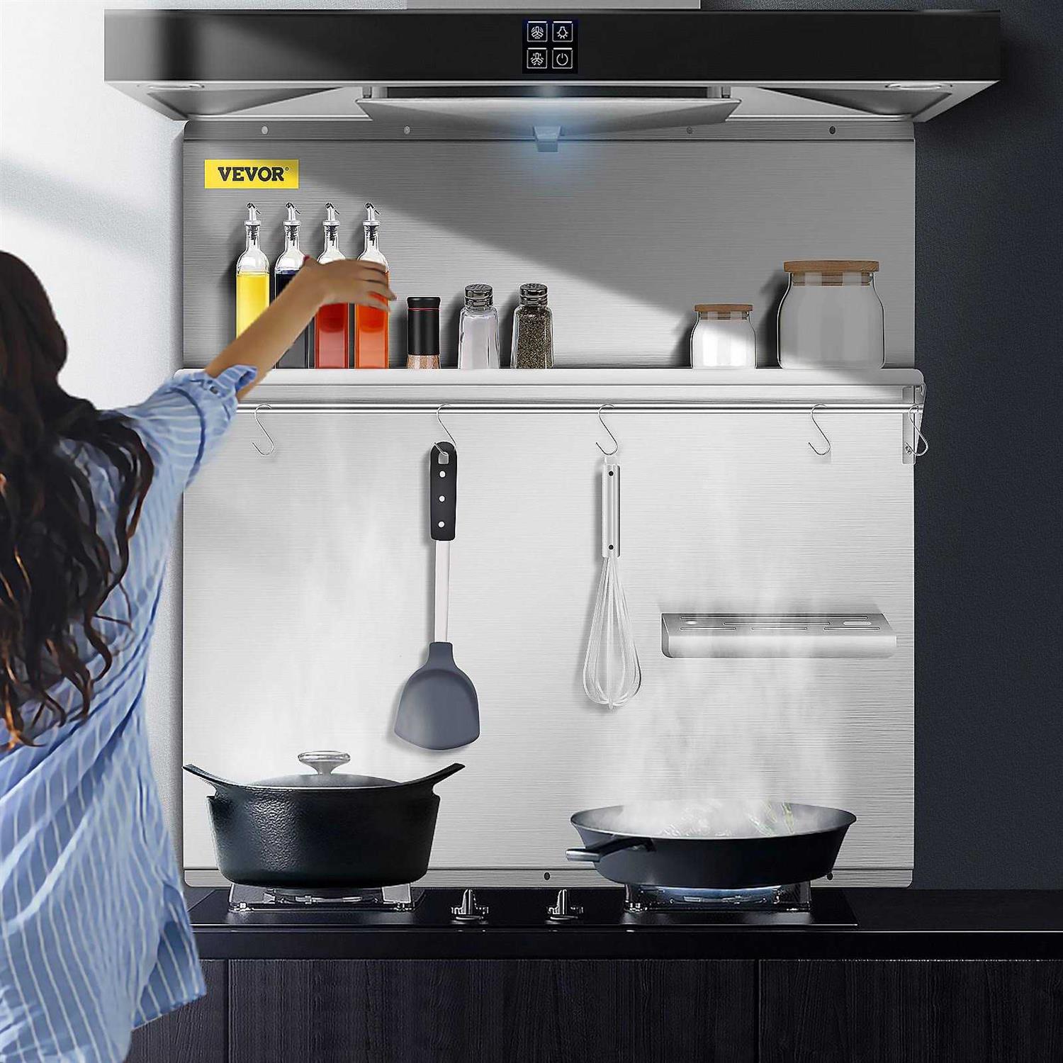VEVOR Range Backsplash with Shelf 29.5 inch Range Hood Wall Shield Stainless Steel Backsplash Silver Splash Plate for Range Hood Stainless DYB36X29.5YC00001V0 - Cheap Fitting