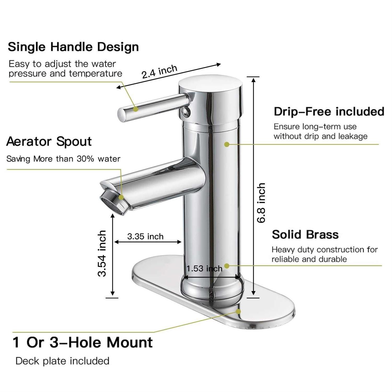 Greenspring Bathroom Sink Faucet Chrome Single Handle One Hole Commercial Deck Mount Lavatory Modern Faucet With Cover Plate And - Cheap Fitting
