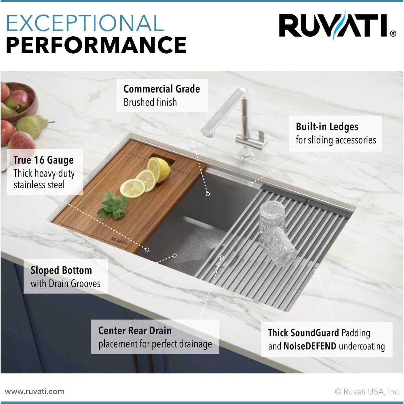 Ruvati 32-inch Workstation Ledge Undermount 16 Gauge Stainless Steel Kitchen Sink Single Bowl RVH8301 - Cheap Fitting
