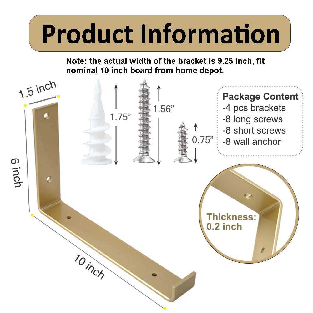 WINKER Shelf Brackets 4pcs Heavy Duty Gold Wall Bracket with Lip for Floating Shelves Rustic Iron Metal Shelf Bracket for Diy Open Shelving - Cheap Fitting