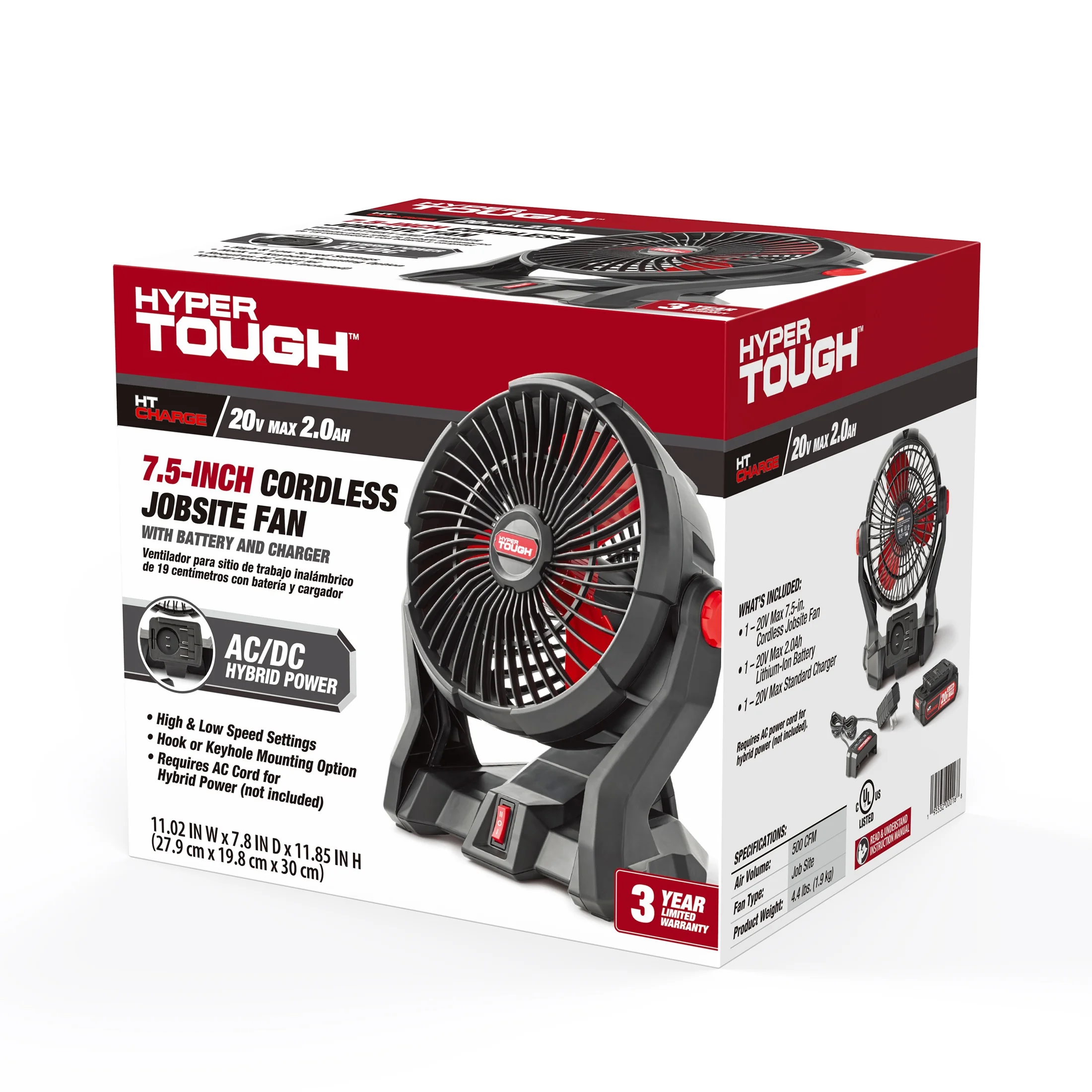Hyper Tough 7.5 in. Cordless Fan with Hybrid Power,with 2.0Ah Lithium-Ion Battery Pack Powered,C1005 - Cheap Fitting