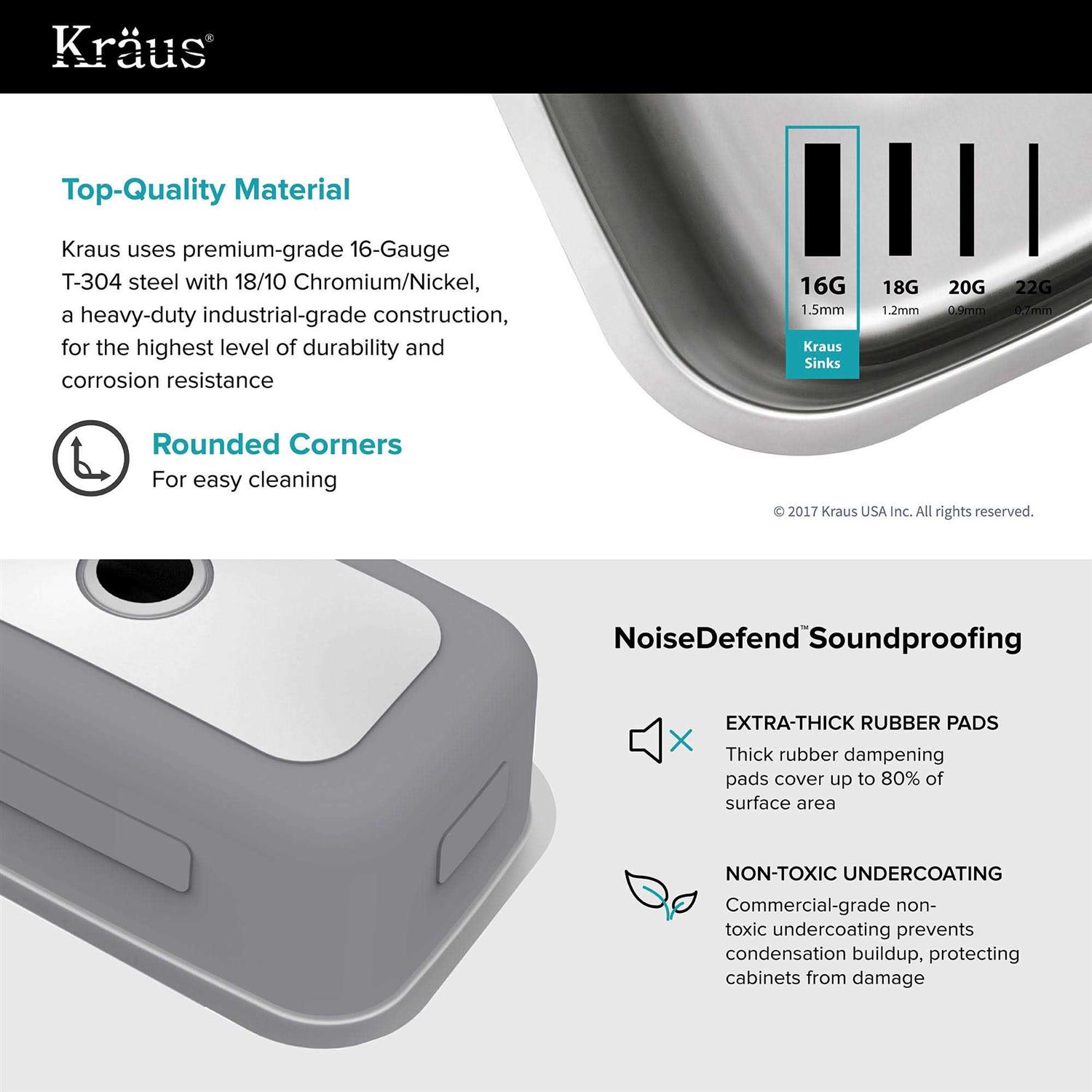 Kraus KBU14 Undermount Single Bowl Stainless Steel Kitchen Sink - Cheap Fitting