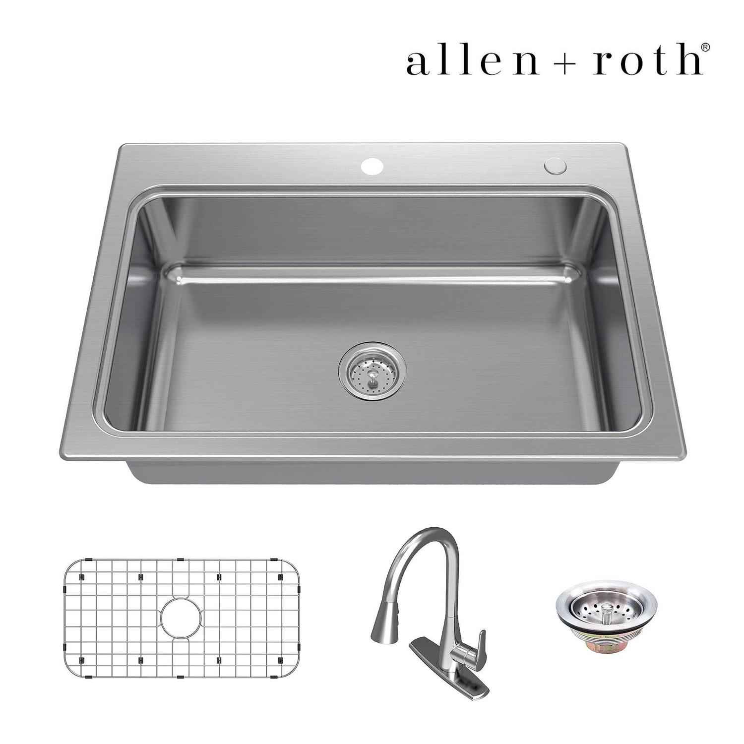 allen + roth The Hoffman Collection Dual-mount Single Bowl 2-Hole Kitchen Sink All-in-one Kit with Drainboard VT3322LA1 - Cheap Fitting