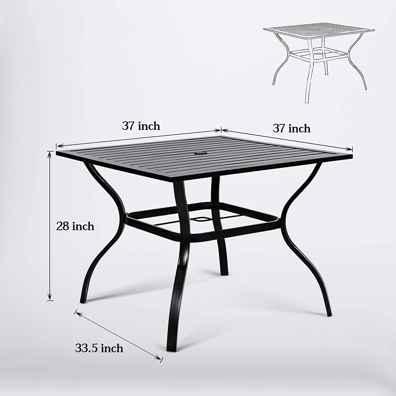 SOLAURA 37 Outdoor Patio Square Metal Dining Table with 1.57