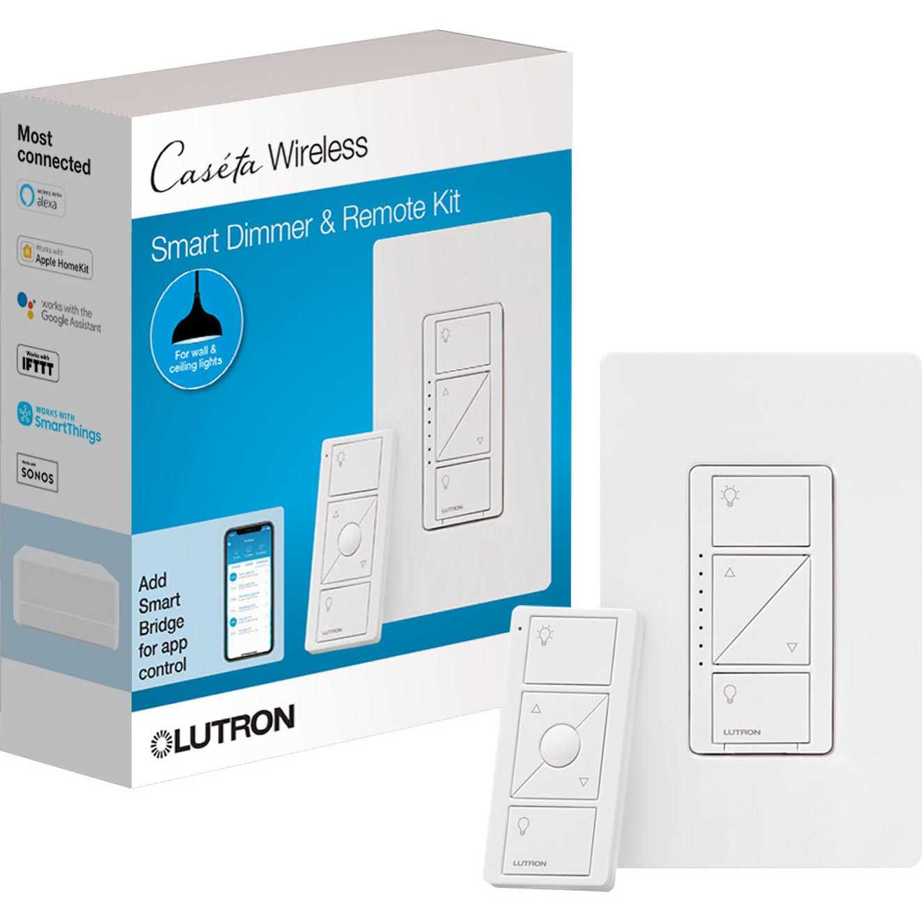 Lutron Caseta Smart Lighting Lamp White Dimmer Switch & Remote Kit P-PKG1W-WH-R - Cheap Fitting